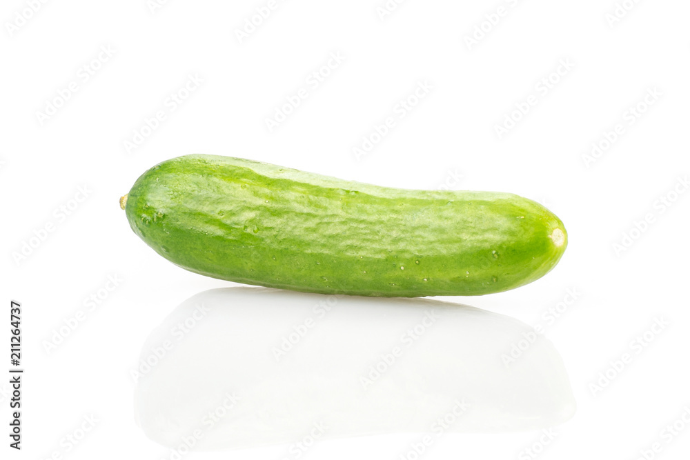 One fresh green mini cucumber isolated on white background. One fresh green mini cucumber isolated on white background.