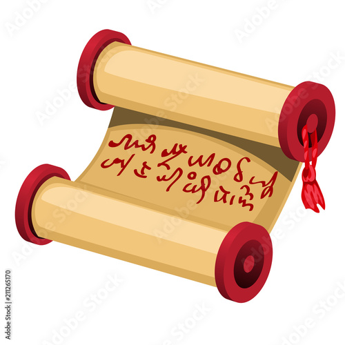 A rolled sheet of brown paper with a handwritten message isolated on white background. Vector cartoon close-up illustration.