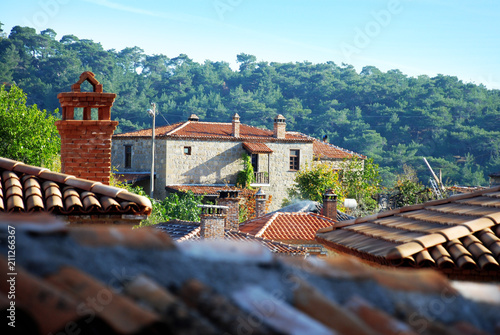 Stone old turkish houses on ida mountains Adatepe in Kucukkuyu, Canakkale