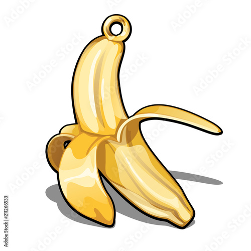 Exclusive pendant made of gold isolated on white background. Jewellery in the shape of a banana. An instance of boutique jewelry. Vector illustration.