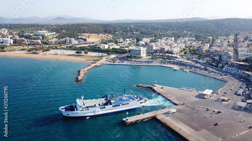 Aerial drone bird's eye view of famous port of Rafina with passenger ferries travel to Aegean islands, Attica, Greece © aerial-drone