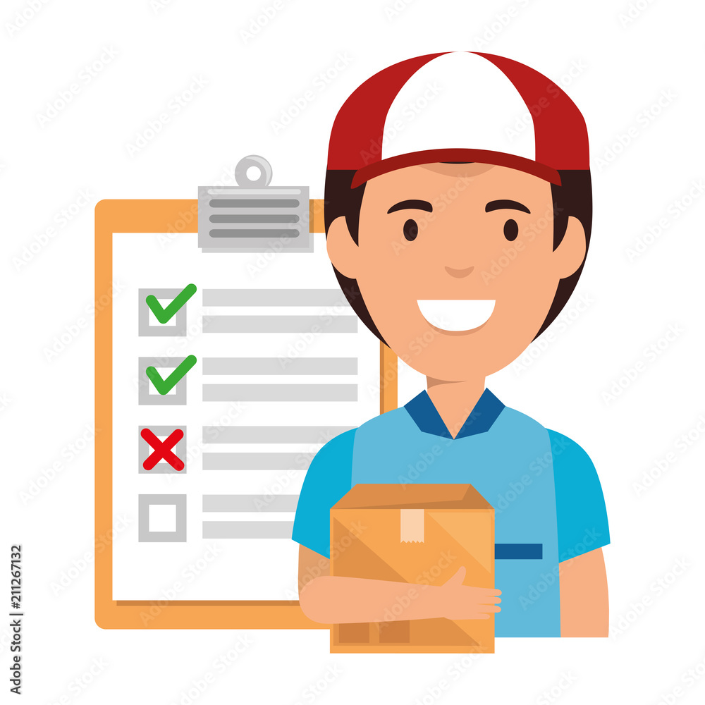 delivery worker with box and checklist