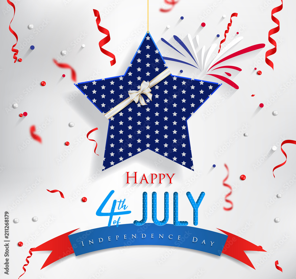 Obraz premium Happy 4th of July Independence Day greeting card. Happy independence day of America vector design.