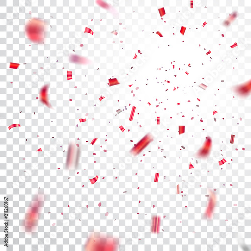 Red confetti explosion celebration isolated on white transparent background. Falling confetti. Abstract decoration for party birthday, Christmas New Year confetti. Vector illustration