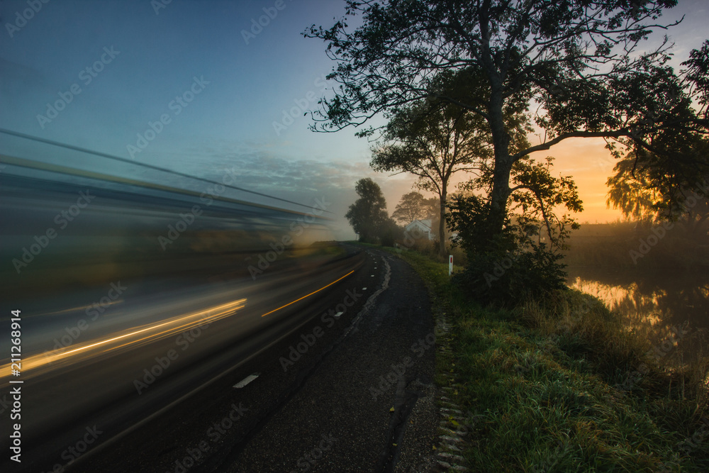 Countryside landscape of Friesland  in the morning with motion blur