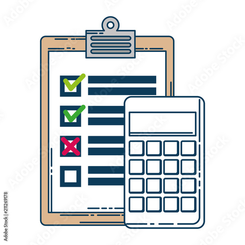 calculator math with checklist vector illustration design