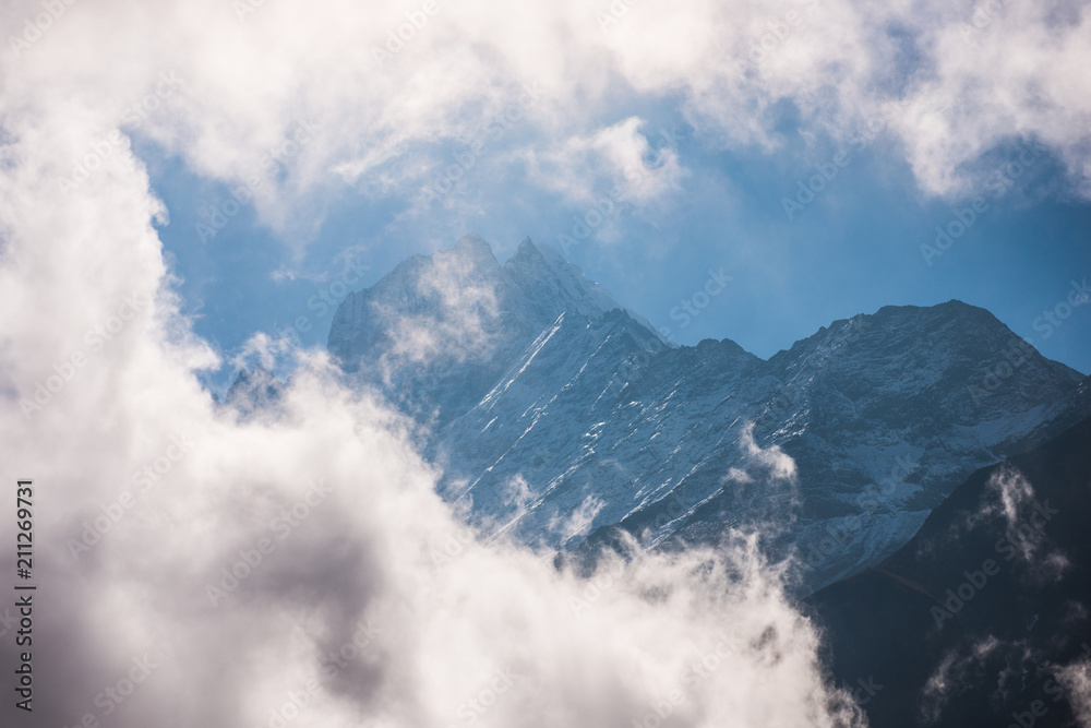 Mountain with fog views on route to Everest Base Camp Mountain with fog views on route to Everest Base Camp