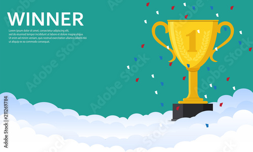 Gold trophy Cup on the cloud.Trophy Cup -vector illustration
