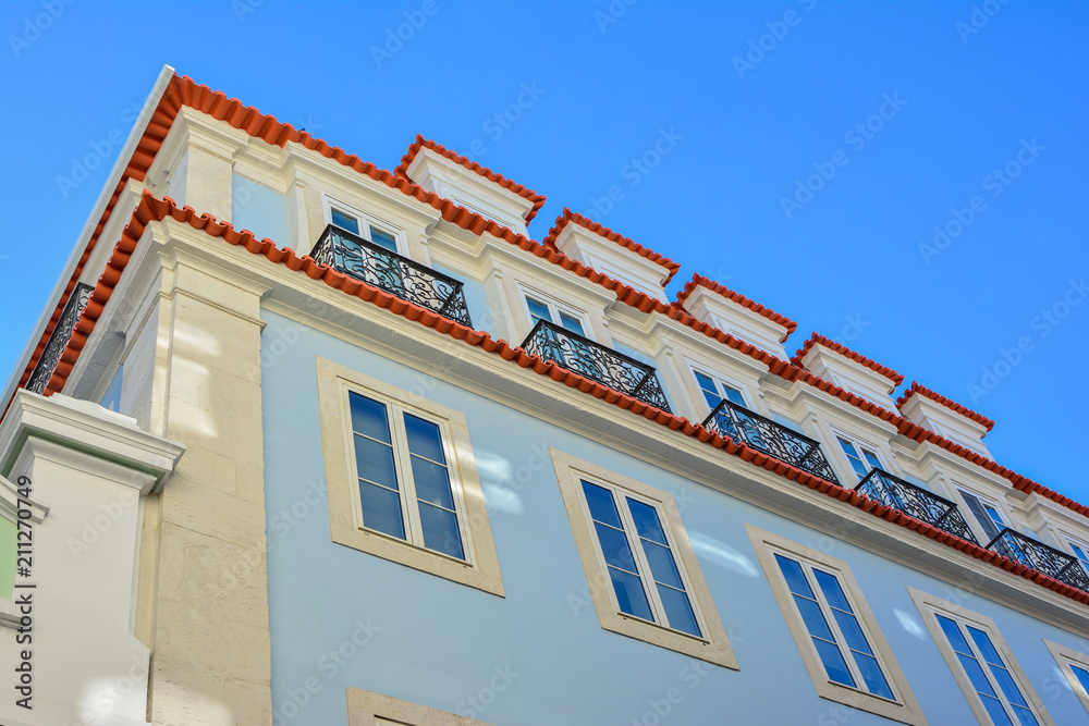 Traditional historic blue facade in Lisbon