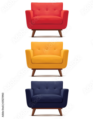 Armchair isolated on white. Set. Vector 3d illustration