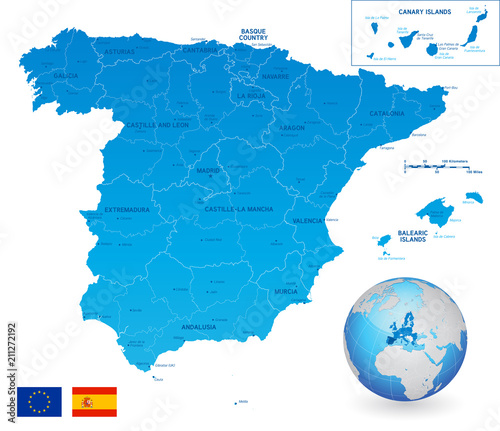 Vector Blue Administrative Map of Spain