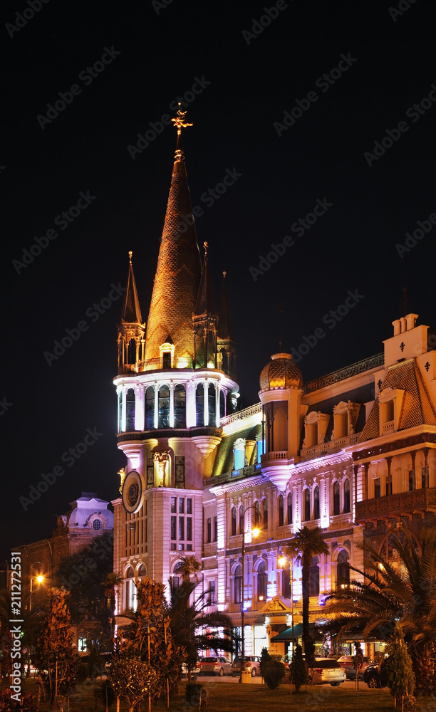 Old National Bank of Georgia and modern Astronomical clock at Memed Abashidze avenue in Batumi. Autonomous Republic of Adjara. Georgia Old National Bank of Georgia and modern Astronomical clock at Memed Abashidze avenue in Batumi. Autonomous Republic of Adjara. Georgia
