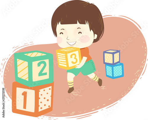Kid Boy Blocks 123 Stack Illustration