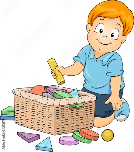 Kid Boy Wood Blocks Box Illustration