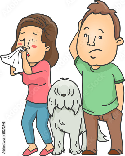Dog Girl Pet Allergy Illustration