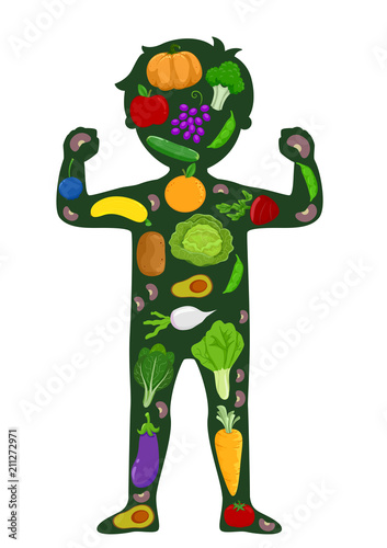 Kid Body Silhouette Fruits Veggies Strong
