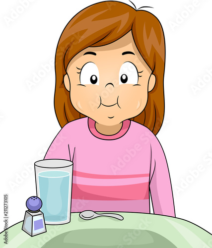 Kid Girl Salt Gargle Illustration