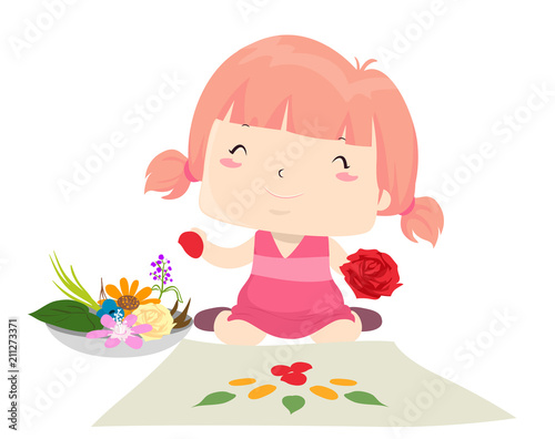 Kid Girl Drawing Nature Colors Illustration