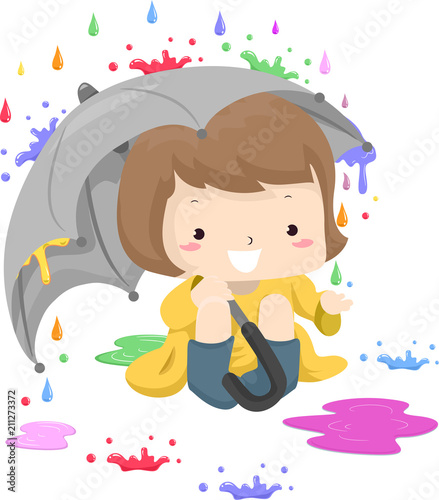 Kid Girl Colors Rain Illust...