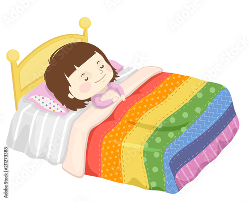 Kid Girl Sleep Bed Rainbow ...