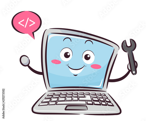 Mascot Laptop Developer Illustration