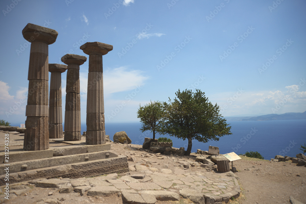 Ruins of the Temple of Athena at the ancient city of Assos. Behramkale, Canakkale,Turkey