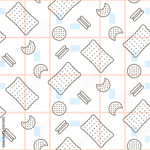 Cookie food seamless vector pattern. Abstract line style snack texture.