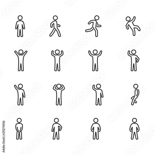Vector image set of posture people line icons.