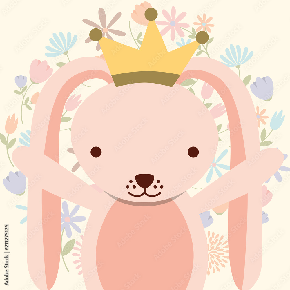 cute pink rabbit wearing crown flowers decoration cute pink rabbit wearing crown flowers decoration