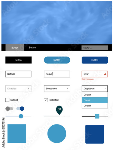 Light BLUE vector design ui kit with universe stars.