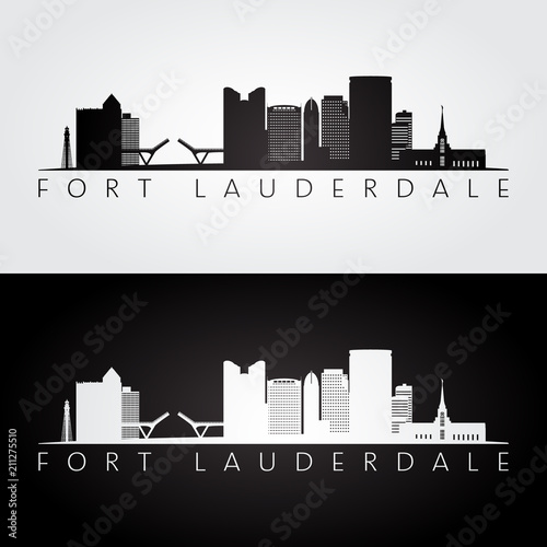 Fort lauderdale, USA skyline and landmarks silhouette, black and white design, vector illustration.