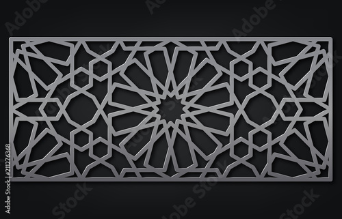 Template for laser cutting. Decorative panel with oriental geometric pattern.