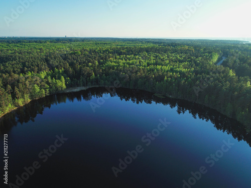 high view of the Gulf of Finland, forest and Islands at sunset 