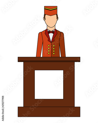 bellboy hotel worker in reception isolated icon vector illustration design