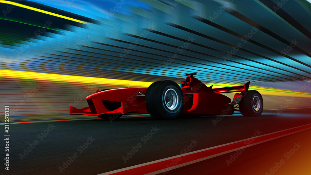 Sport racing car fast driving to achieve the champion dreame , motion blur effect apply . 3D rendering and mixed media composition .