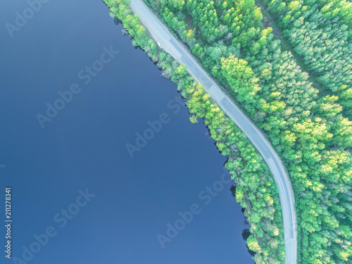 the road along the coast of the Gulf of Finland in the middle of the forest