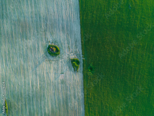 beautiful geometry of fields green and brown photo from height
