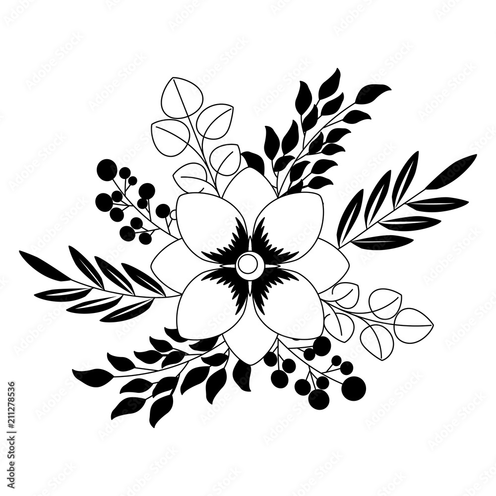 Fototapeta premium beautiful flower with leafs decorative vector illustration design