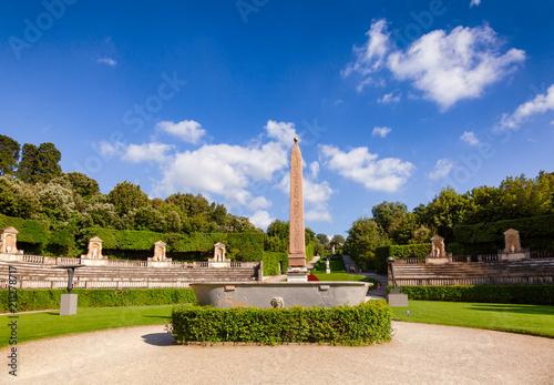 Boboli Gardens park primary axis and Ancient Egyptian obelisk Florence Tuscany Italy