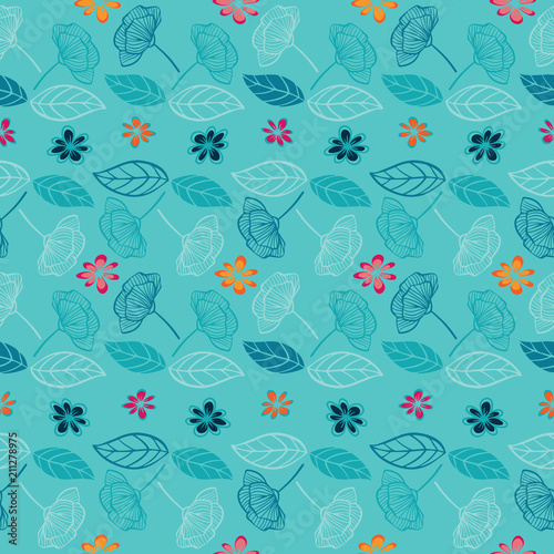 Floral light blue background seamless pattern.