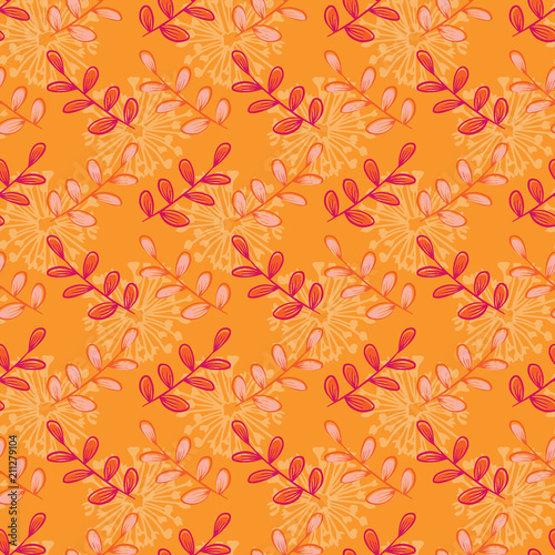 Floral orange background seamless pattern.