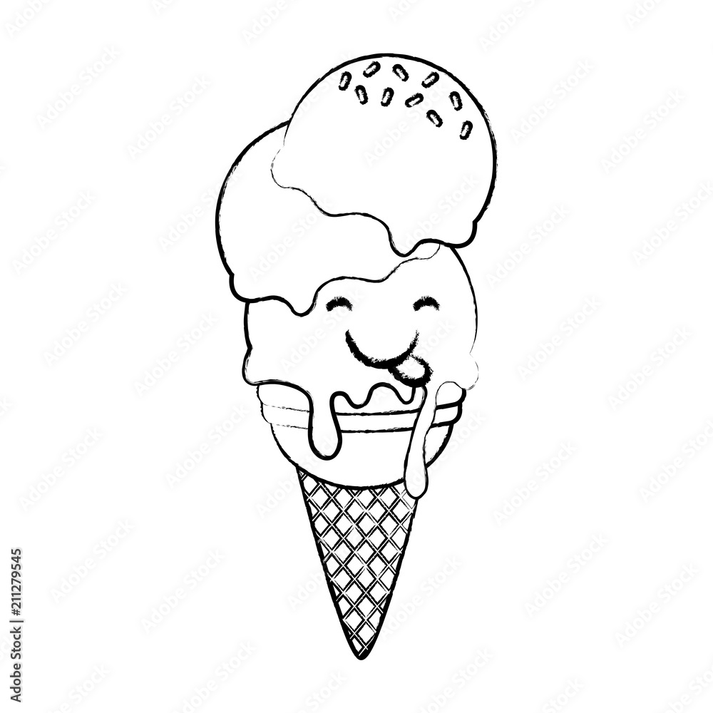 sketch of kawaii ice cream cone icon over white background, vector illustration sketch of kawaii ice cream cone icon over white background, vector illustration