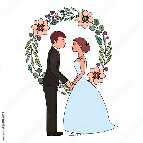 married couple with floral decoration icon vector illustration design