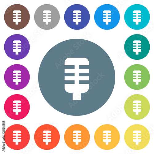 Microphone flat white icons on round color backgrounds