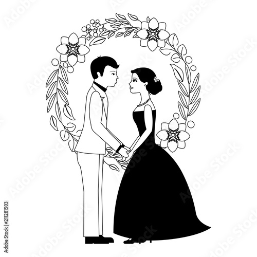 married couple with floral decoration icon vector illustration design