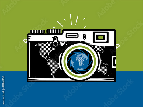 Travel photography camera with globe