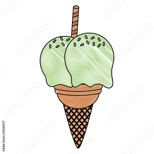 ice cream cone with wafer roll over white background, colorful design. vector illustration