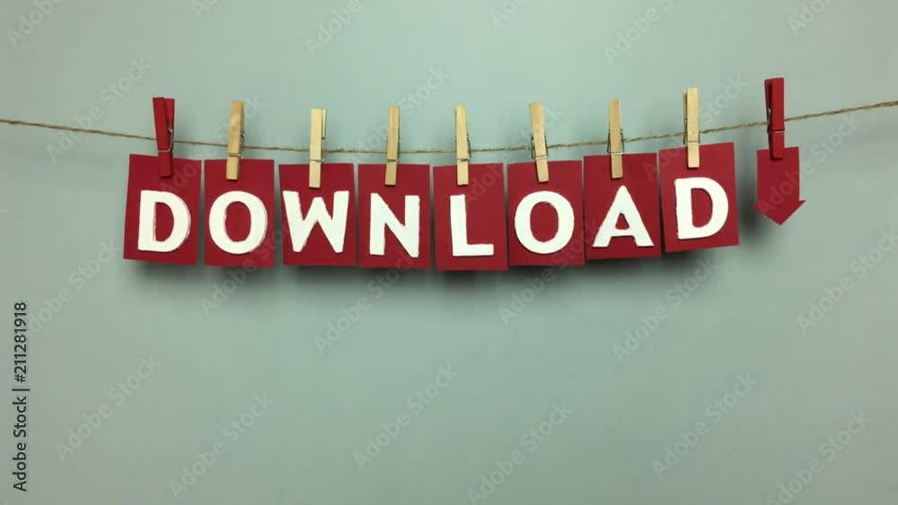 Palabra “download” en una cuerda con pinzas.