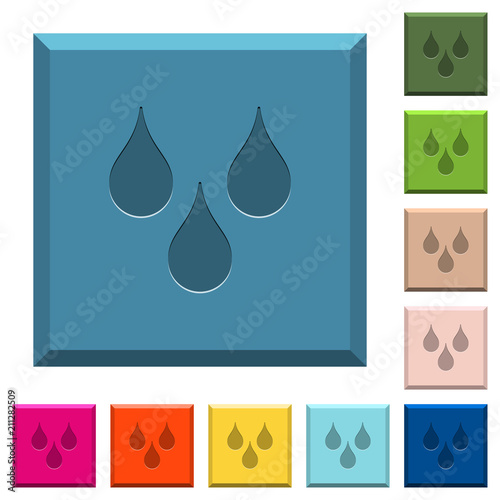 Water drops engraved icons on edged square buttons