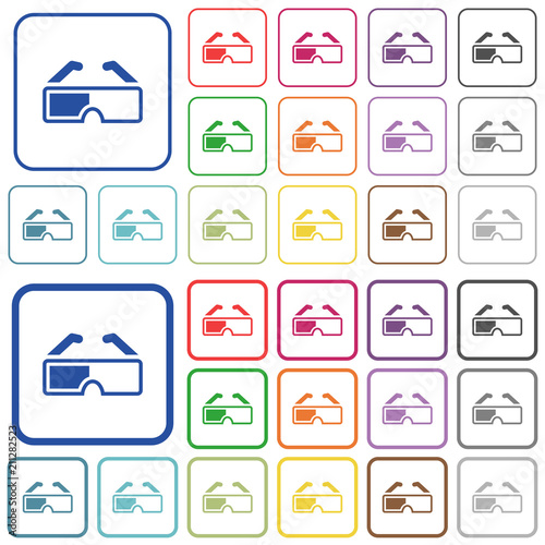 Retro 3d glasses outlined flat color icons